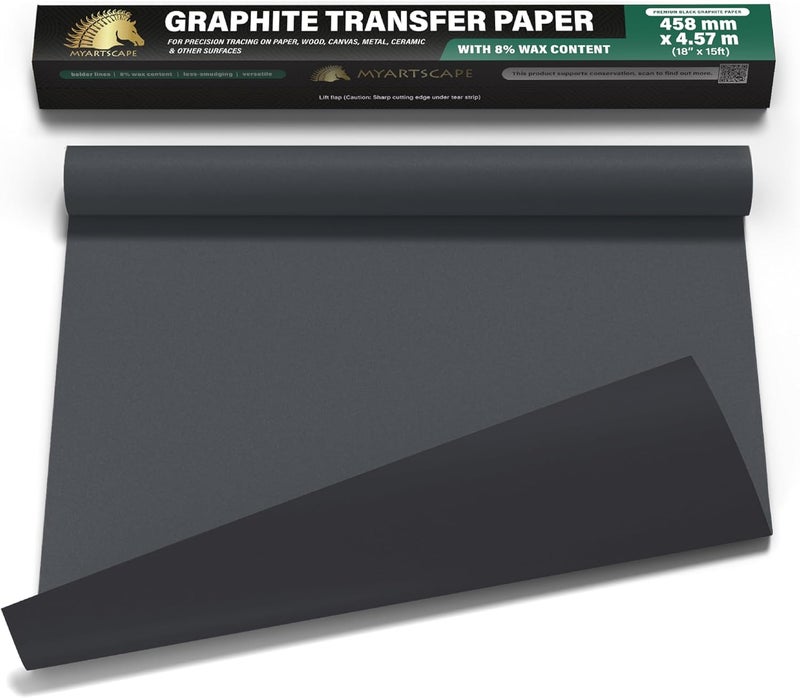 Myartscape Graphite Transfer Paper Roll - Black Waxed Carbon Paper 18" x 15ft Transfer Paper Roll, Graphite Paper - Image 1